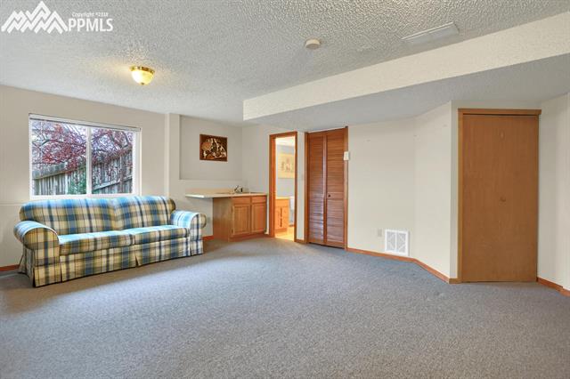 7405 Julynn Road Colorado Springs, CO 80919 - Photo 17 of 21 Fully finished walk out basement! Plumbing installed for wet bar or mini kitchen. Large family room/extra space. Sliding door directly to back yard.
