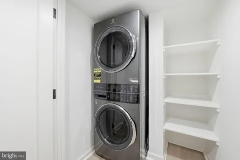 a view of a room with racks on the wall