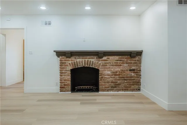 a room with a fireplace