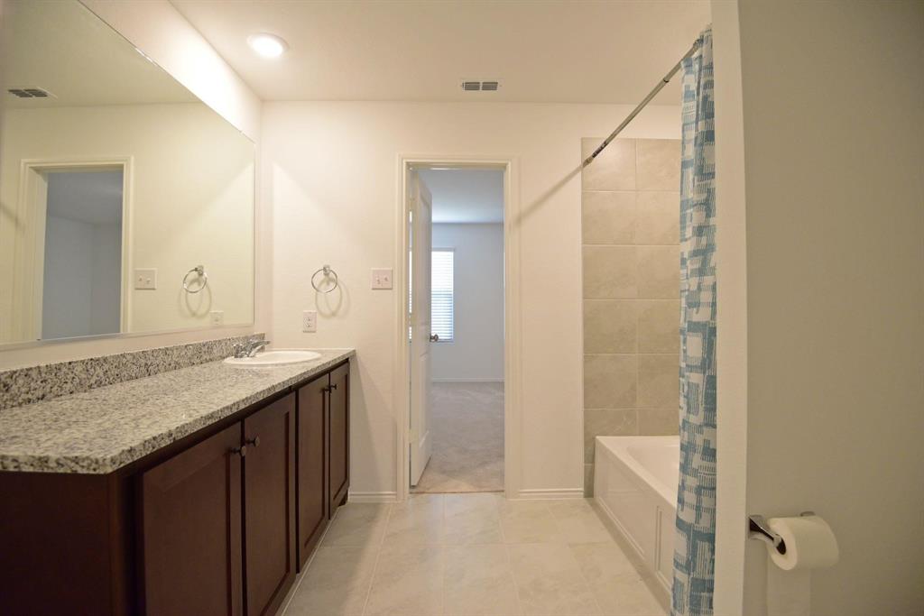 14133 Aberavon Drive Pilot Point, TX 76258 - Photo 11 of 18 a bathroom with a granite countertop sink and a mirror