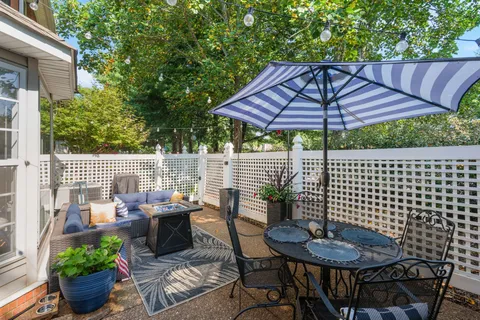 a outdoor view with a seating space