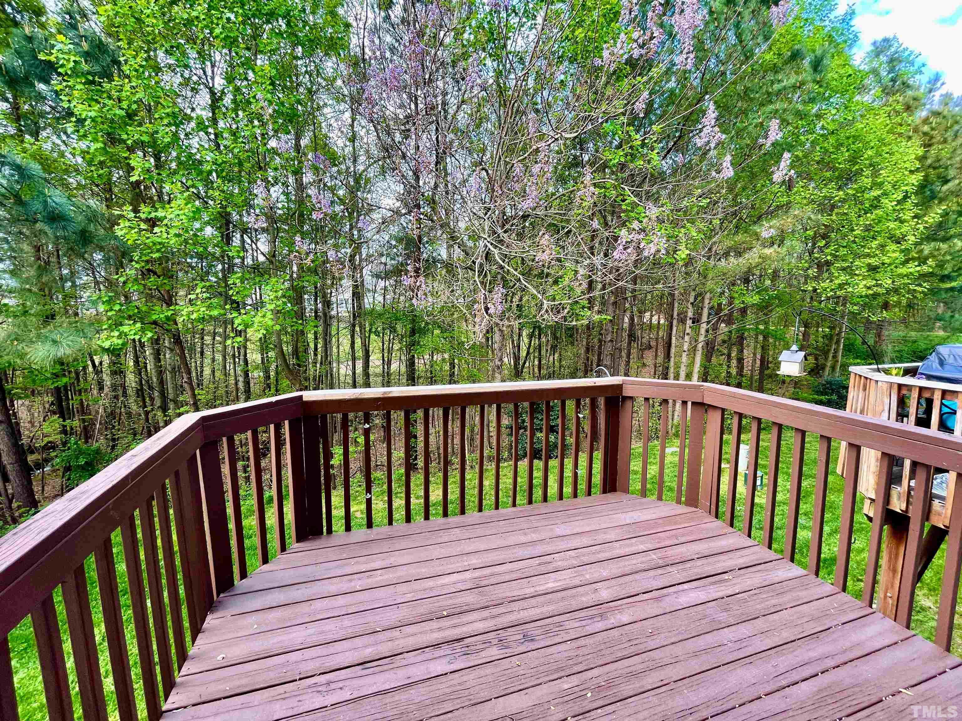 8467 Reedy Ridge Lane Raleigh, NC 27613 - Photo 3 of 46 a balcony with wooden floor and trees in the back