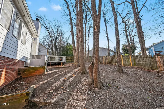 a view of a backyard with large tree