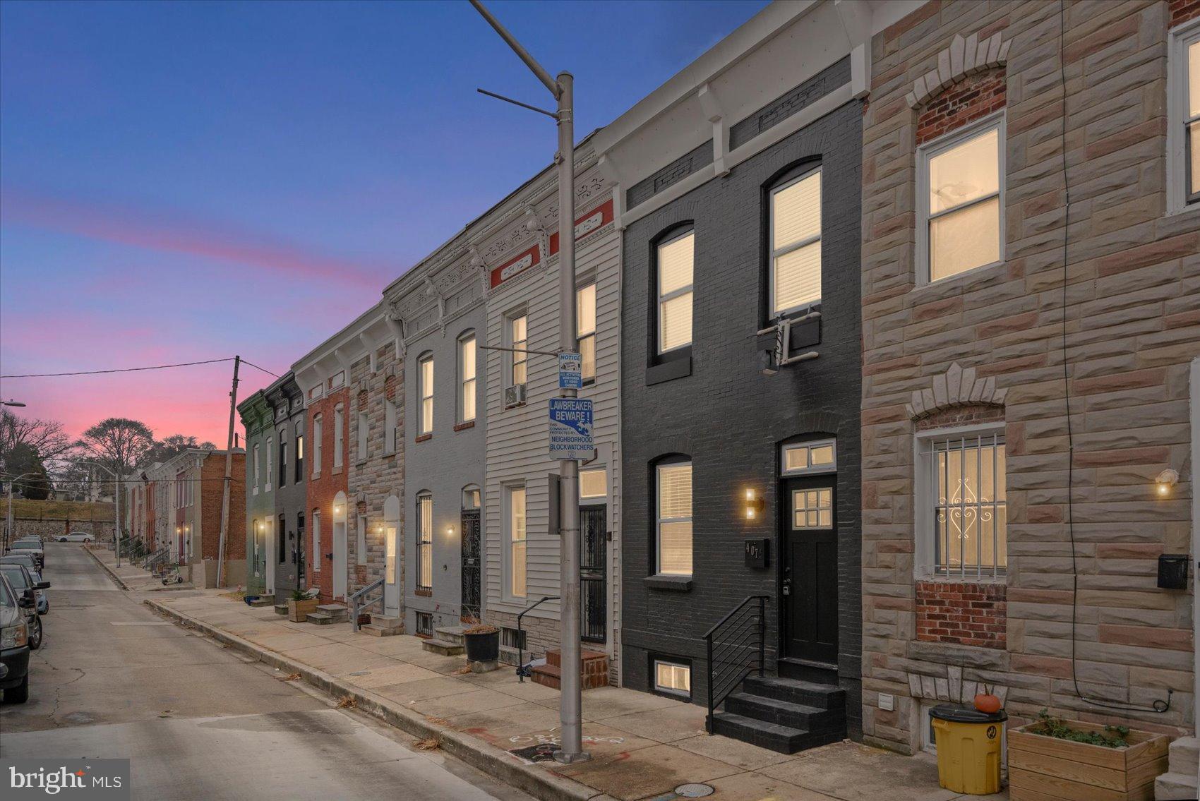 a front view of a building with street