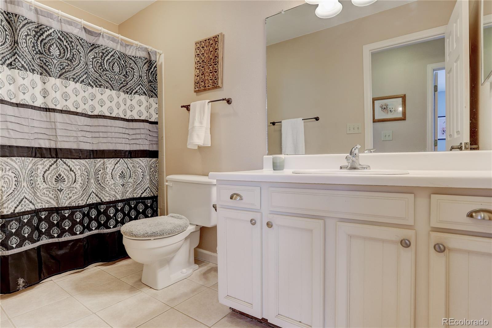 431 Mountain Chickadee Road Highlands Ranch, CO 80126 - Photo 25 of 38 a bathroom with a sink toilet a mirror and shower