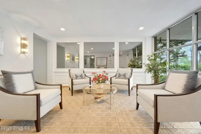 a balcony with wooden floor