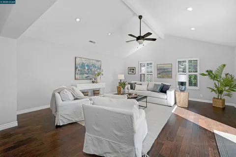 a living room with furniture potted plant and windows
