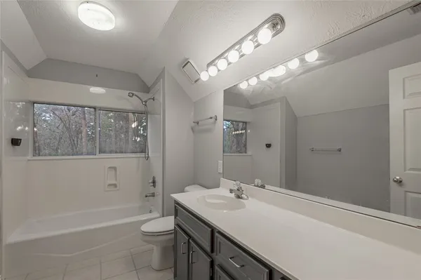a bathroom with a sink a toilet a mirror and shower