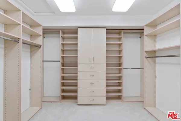 a view of walk in closet with empty racks