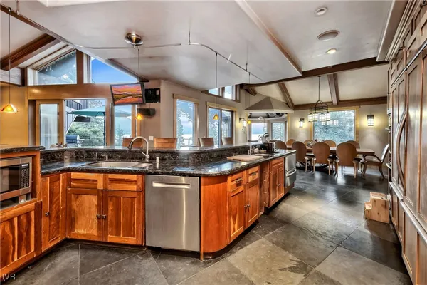 a kitchen with lots of counter top space