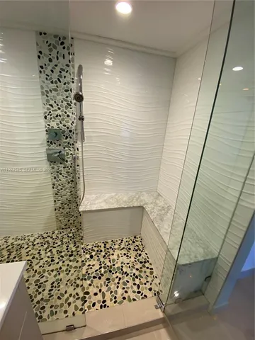 a bathroom with a bathtub