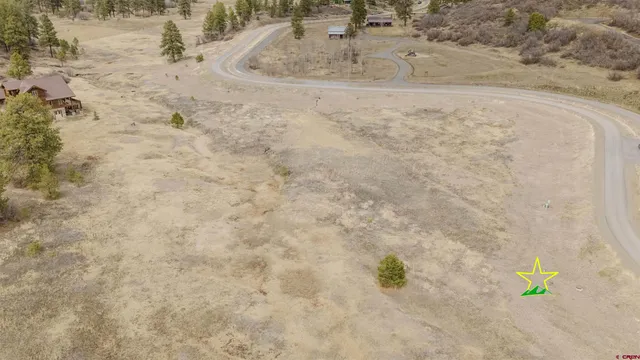 a view of a dry yard with wooden fence