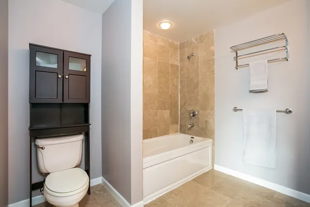 a bathroom with a toilet and a bathtub