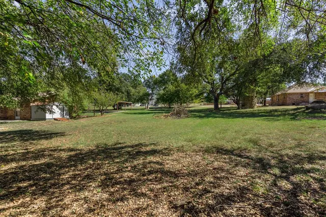 a view of a field with trees