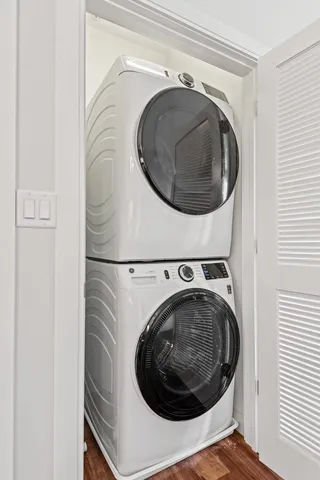 a utility room with dryer and washer