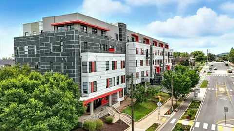 a front view of a multi story building