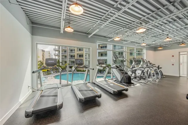 a view of a room with gym equipment