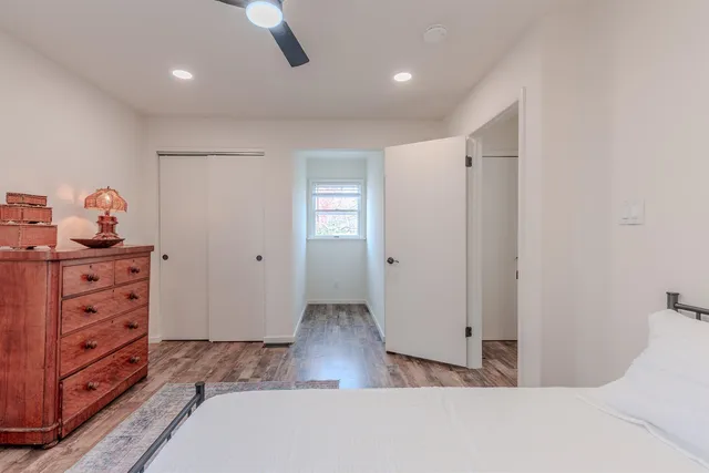 a living room with closet