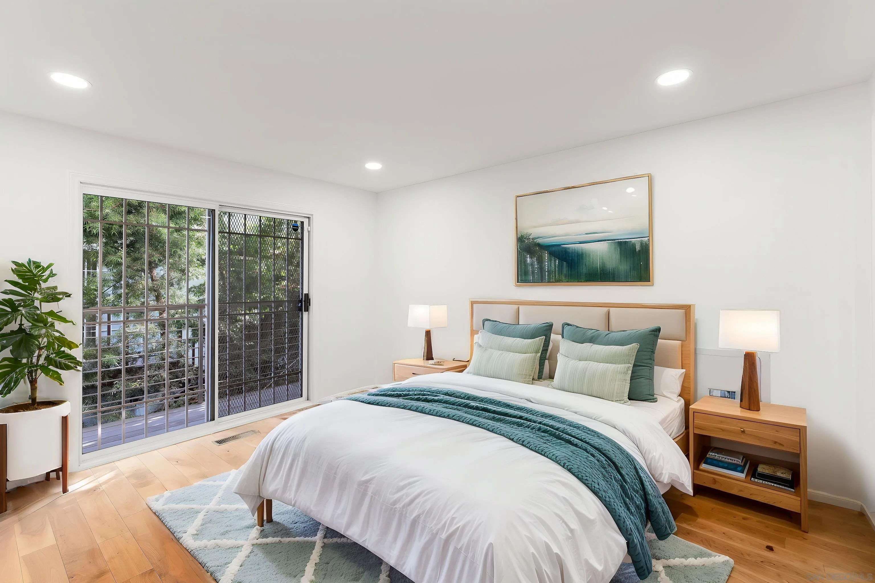 5665 Soledad Mountain Road La Jolla, CA 92037 - Photo 32 of 52 a bedroom with a large bed and a large window