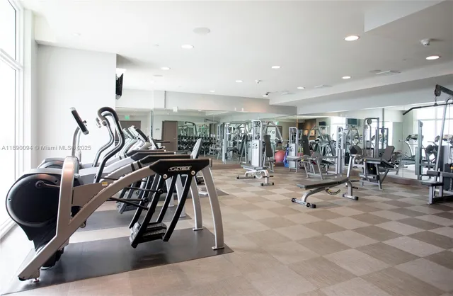 a view of a room with gym equipment