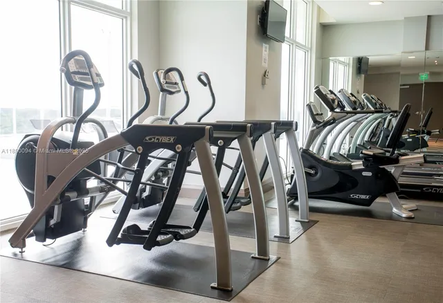 a view of a room with gym equipment