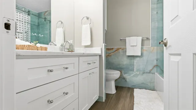 an aerial view of a highlighted house