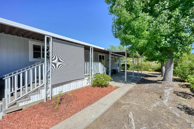 a porch with seating space
