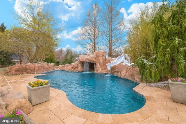 a view of a swimming pool with an outdoor space