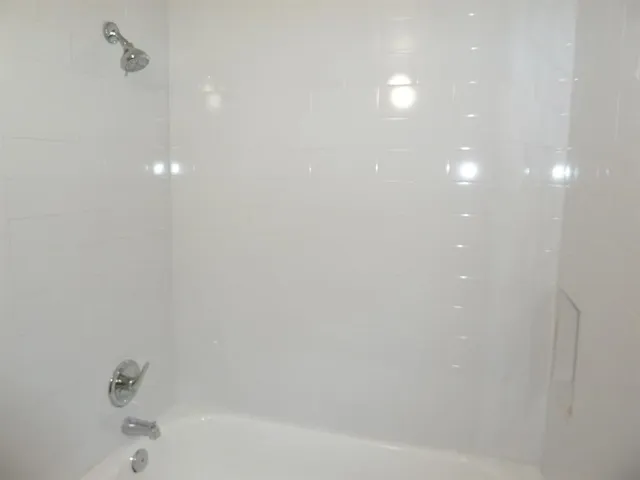 a bathroom with a bathtub and shower