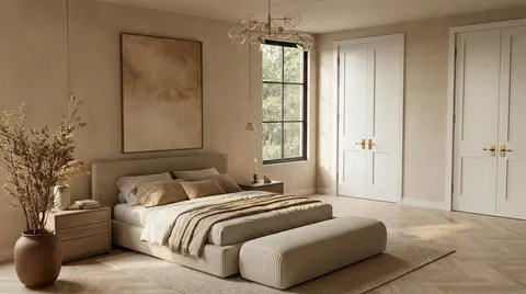 a bedroom with furniture and a window