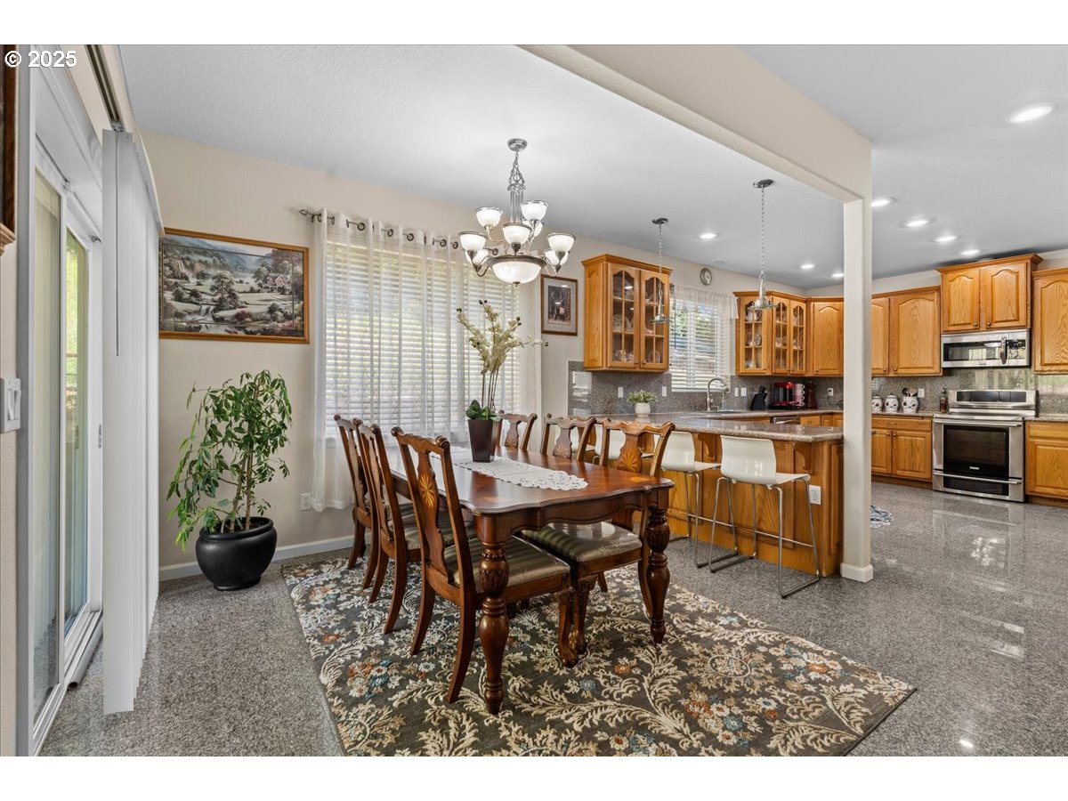 5122 Southeast Jenne Road Portland, OR 97236 - Photo 26 of 36 a view of a dining room with furniture and chandelier
