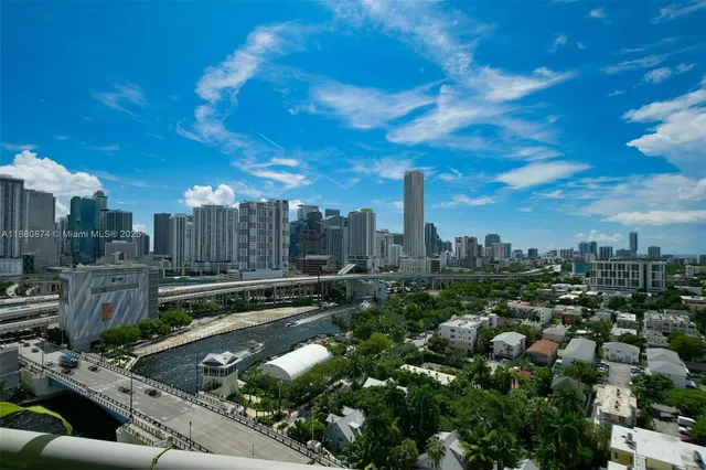 a city view with tall buildings