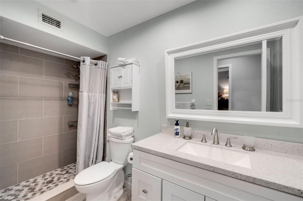 1632 Heather Place Palm Harbor, FL 34684 - Photo 19 of 39 a bathroom with a granite countertop sink toilet and shower