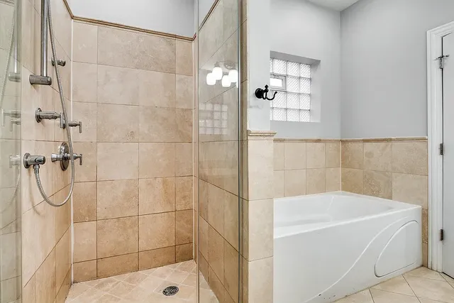 a bathroom with a bathtub