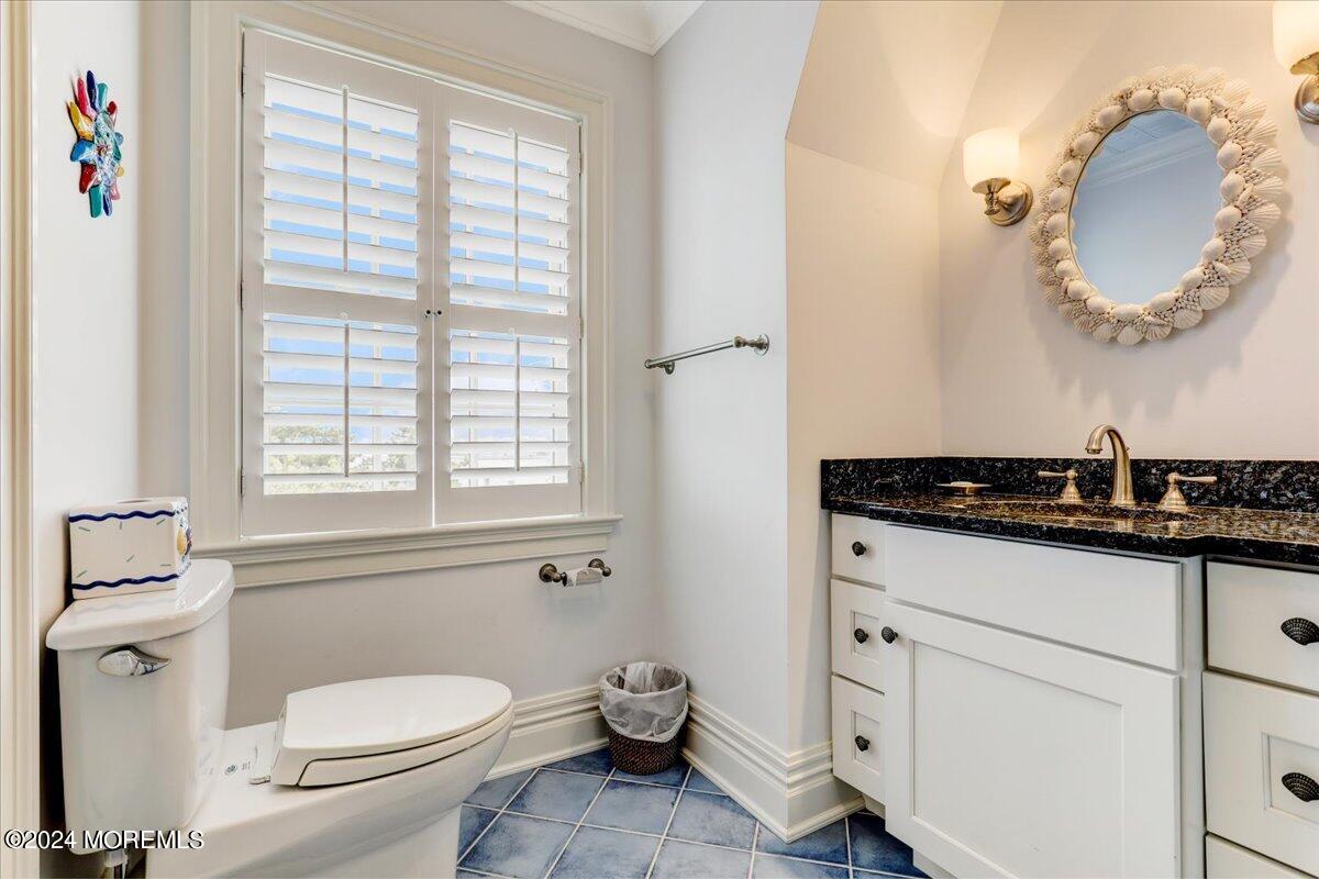 225 Channel Lane Mantoloking, NJ 08738 - Photo 50 of 85 a bathroom with a toilet a sink and a mirror