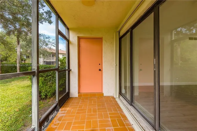 a view of a balcony from door