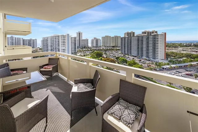 a balcony with city view