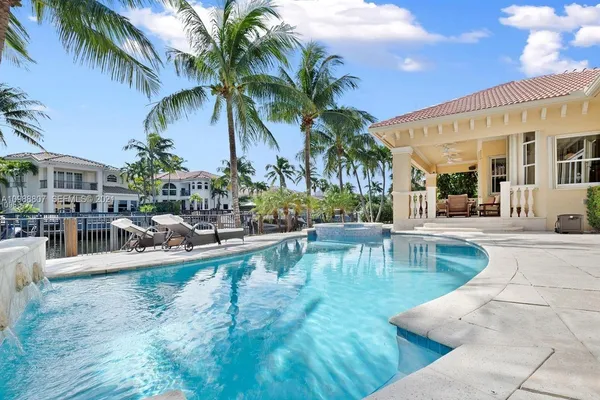 a view of a swimming pool with chairs