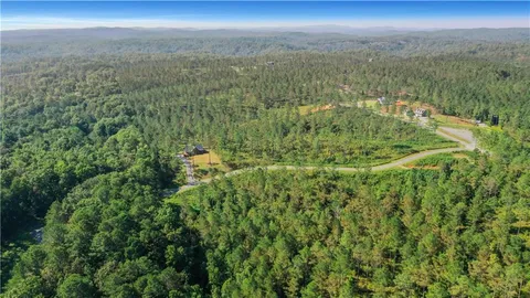 a view of a city with lush green forest