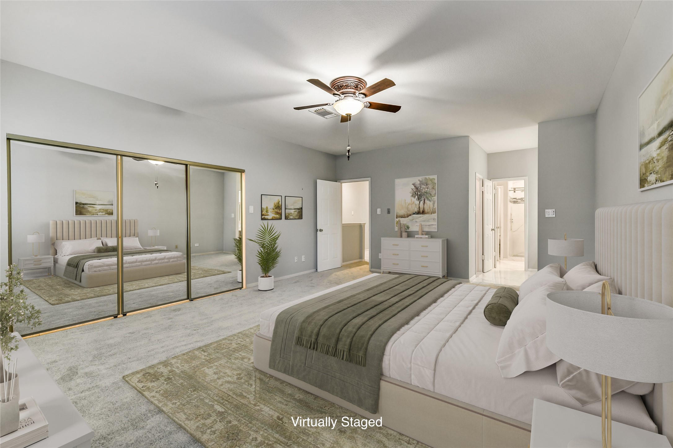 4001 Tanglewilde Street, Unit 1402 Houston, TX 77063 - Photo 13 of 23 Discover the spacious Primary Suite, featuring a large mirrored closet, seamless access to the Primary Bath, and ample wall space perfect for your art and furnishings, extending this home’s charm throughout.