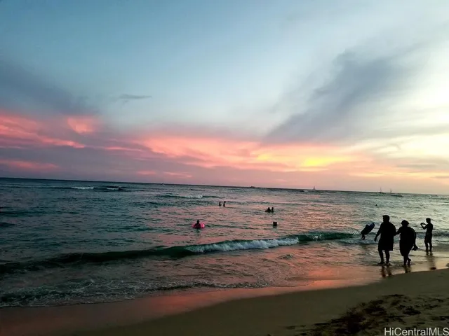 a view of a lake with a city