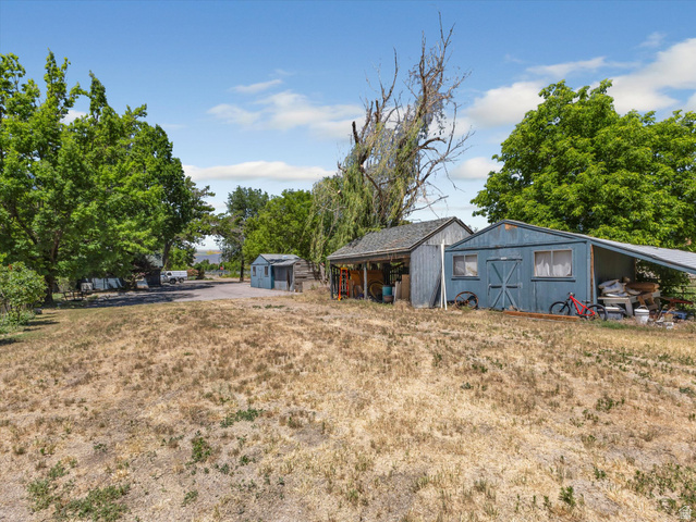 12825 South Fort Street Draper, UT 84020 - Photo 37 of 52 Expansive property featuring multiple storage structures, mature trees, and a gravel driveway