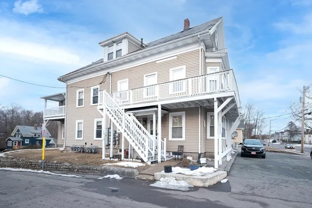 a view of a building with a street