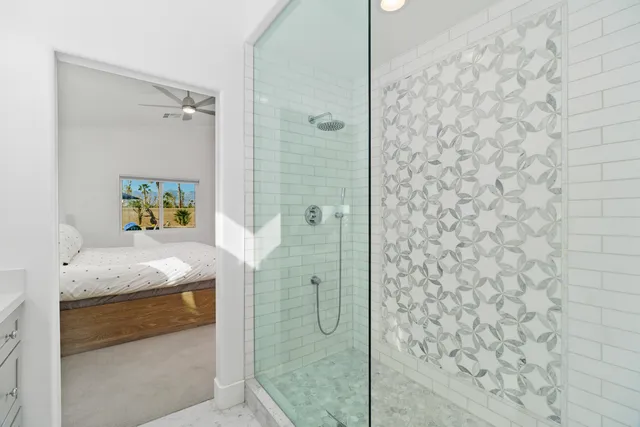 a bathroom with a bathtub and a toilet