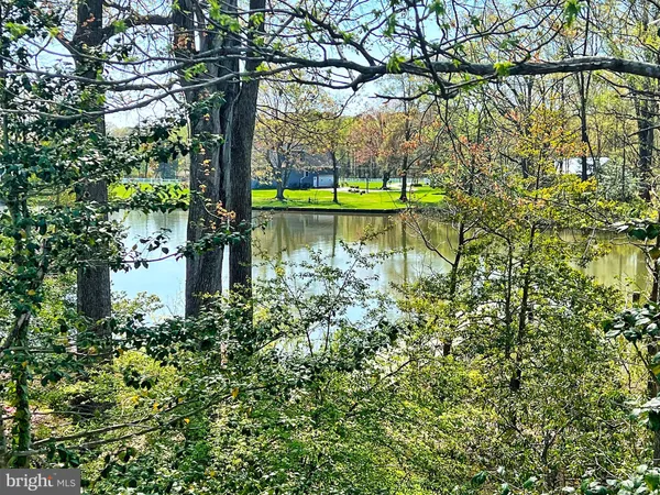 a swimming pool with trees in the background