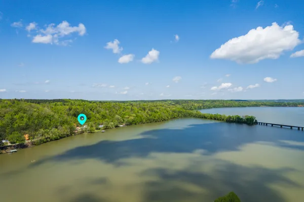 a view of a lake with a mountain
