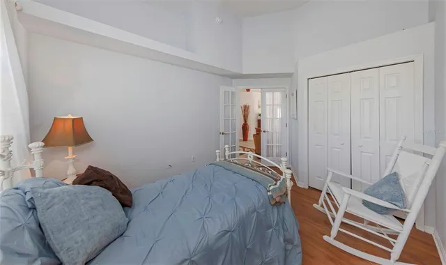 an aerial view of a house with a garden