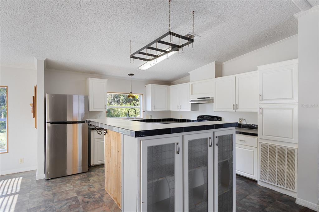 4912 Miley Road Plant City, FL 33565 - Photo 32 of 48 a kitchen with stainless steel appliances granite countertop a refrigerator a sink a stove and white cabinets