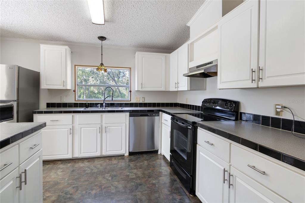 4912 Miley Road Plant City, FL 33565 - Photo 33 of 48 a kitchen with granite countertop white cabinets and stainless steel appliances