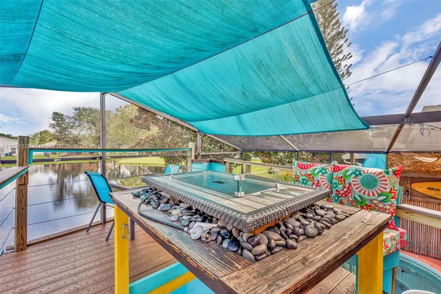 a view of a lake with houses in the back